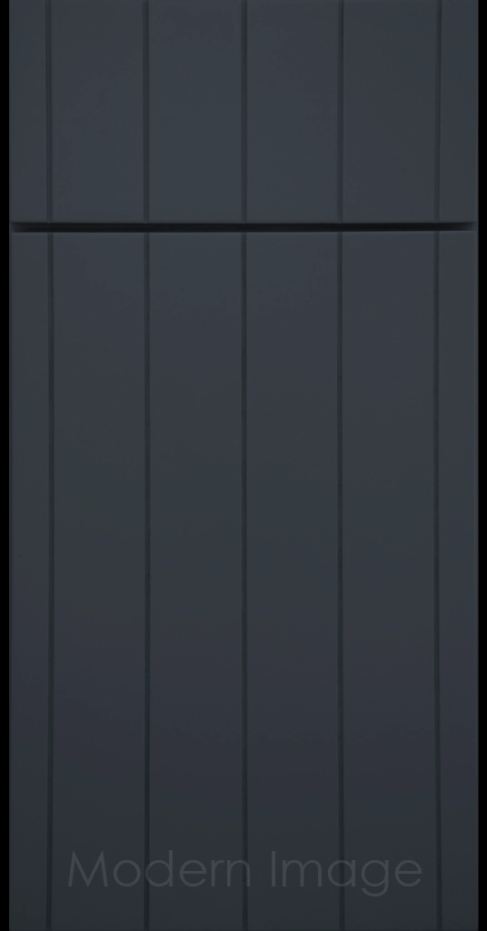 Brooklyn Flat-Panel Cabinet Door with 5 evenly spaced Vertical Grooves, Sea-Matte color.